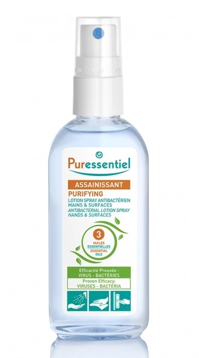 Puressentiel Assainissant Lotion Spray Antibactérien Hydroalcoolique aux 3 Huiles Essentielles 80ml